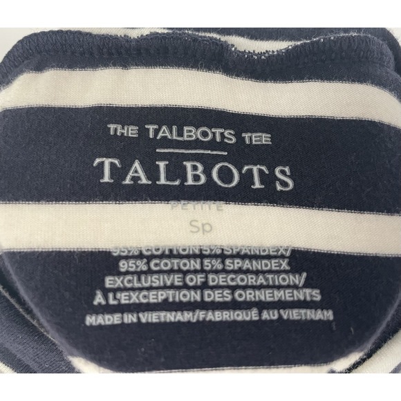 Talbots Long Sleeve Tee Stripe Ooh La La Embroidered Navy White Red Petite SP - Picture 6 of 8